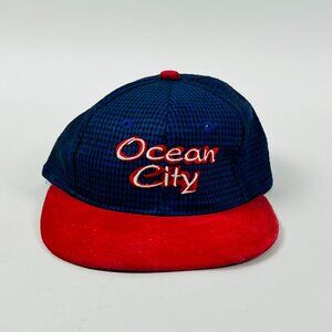 Ocean City Sunsations Hat Blue & Red Adjustable Strap 100% Cotton One Size Fits